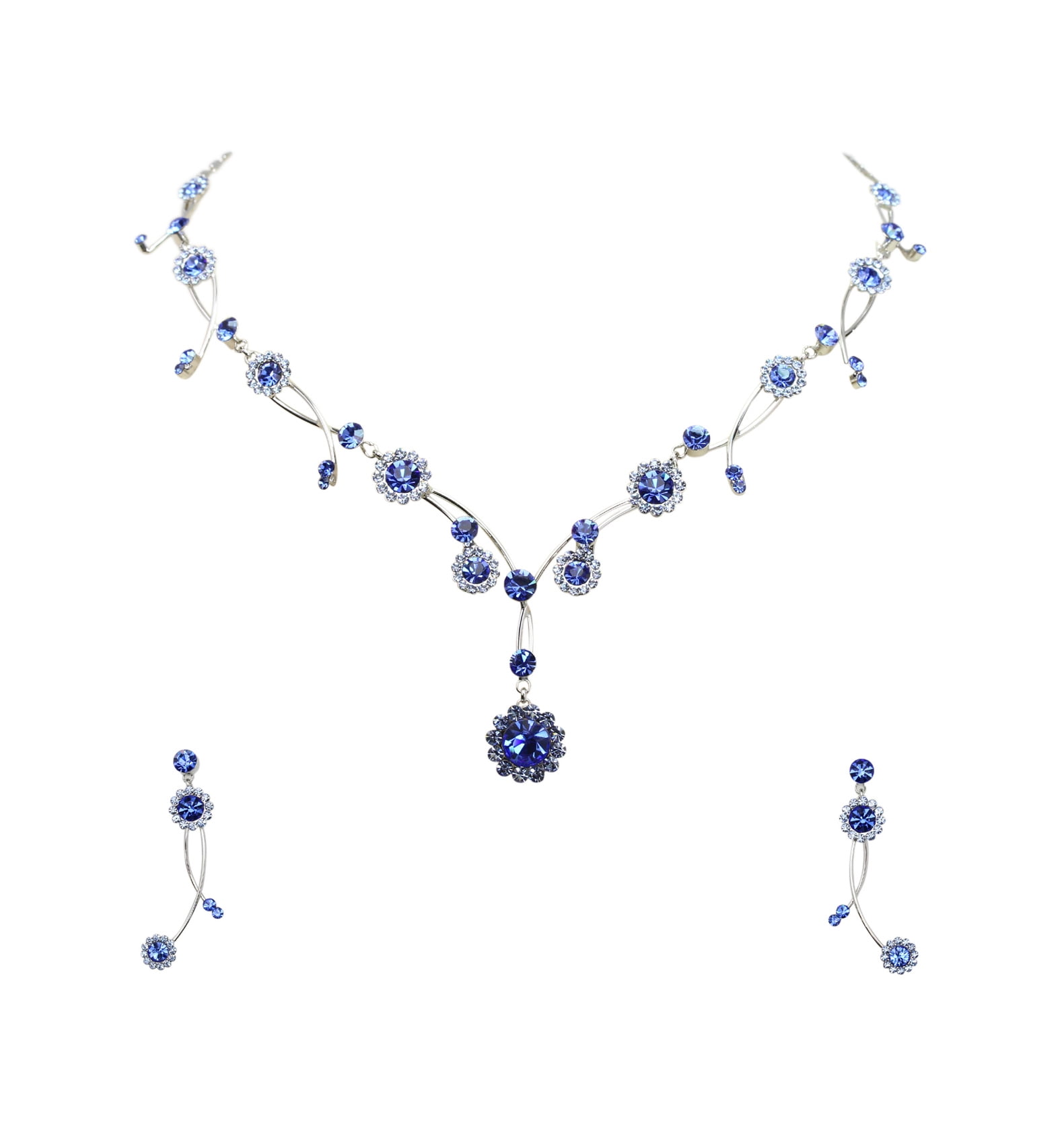 Aqua Indicolite Blueberry Vineyard Crystal Rhinestone Earring New Necklace Set 