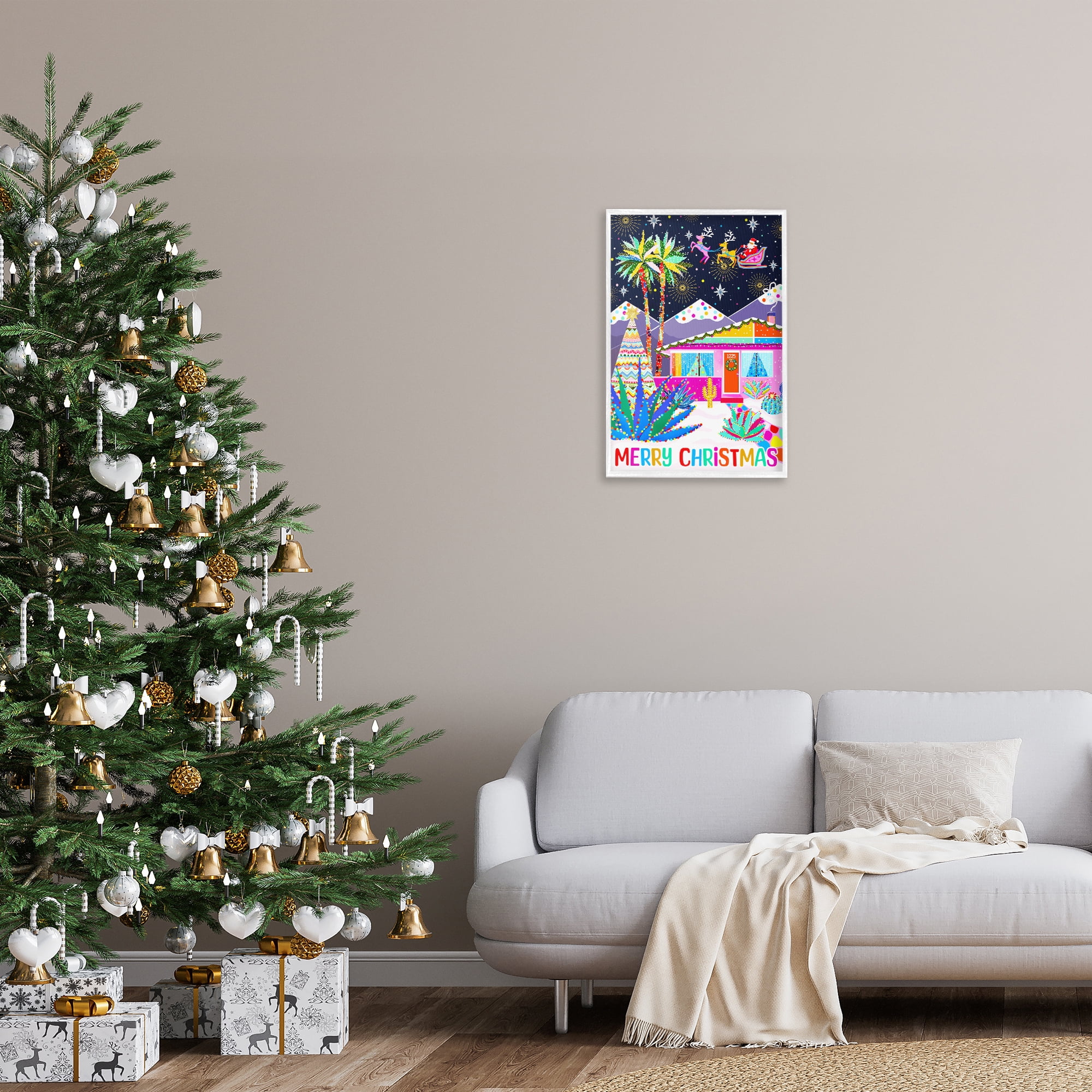 Stupell Industries Whimsical Desert Christmas Holiday Painting White Framed Art Prints Wall Art, 16 x 24