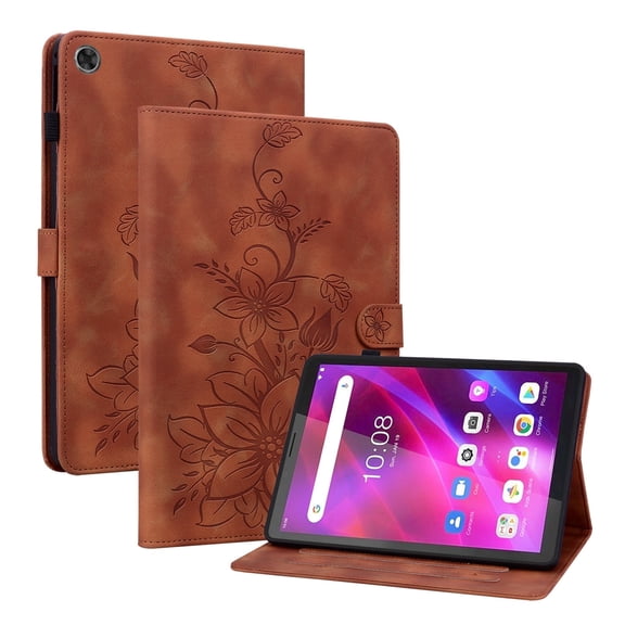 XYX for Lenovo Tab M7 3rd Gen 7.0 inch TB-7306X Case, PU Leather Slim Folio with Multi-Angle Stand, Brown Lily Flower