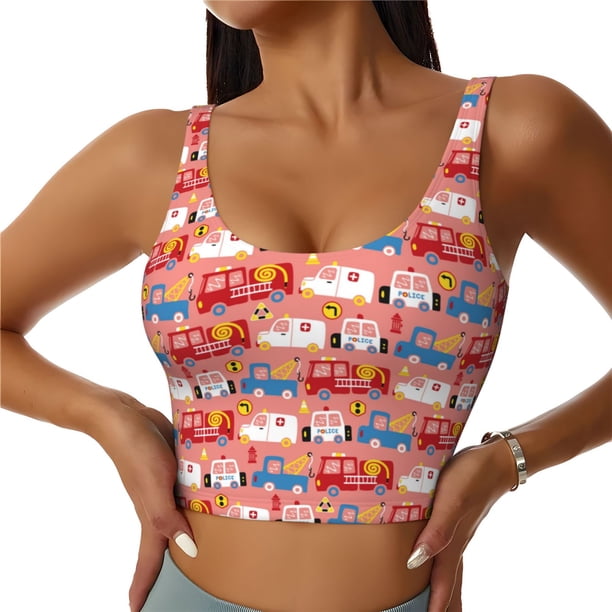 Fotbe Cartoon with Traffic Elements Sujetador Deportivo Largo sin Aros para Mujer con Almohadillas y Soporte Medio, Transpirable y Absorbente, Camiseta Tipo Chaleco o Tank Top-Medium