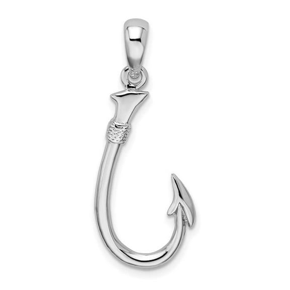 Finest Gold Sterling Silver Polished 3D Fish Hook Pendant