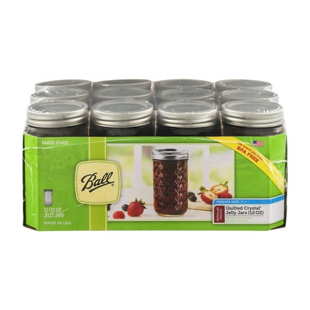 Ball Quilted Crystal Mason Jar w/Lid & Band, Regular Mouth, 12 Ounces, 12 Count