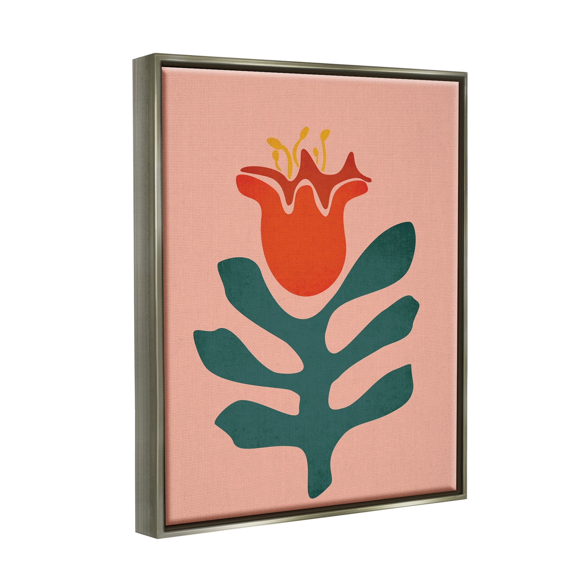 Stupell Industries Modern Tulip Flower Bud Abstract Cutout Shapes Graphic Art Luster Gray Floating Framed Canvas Print Wall Art, Design by JJ Design House LLC