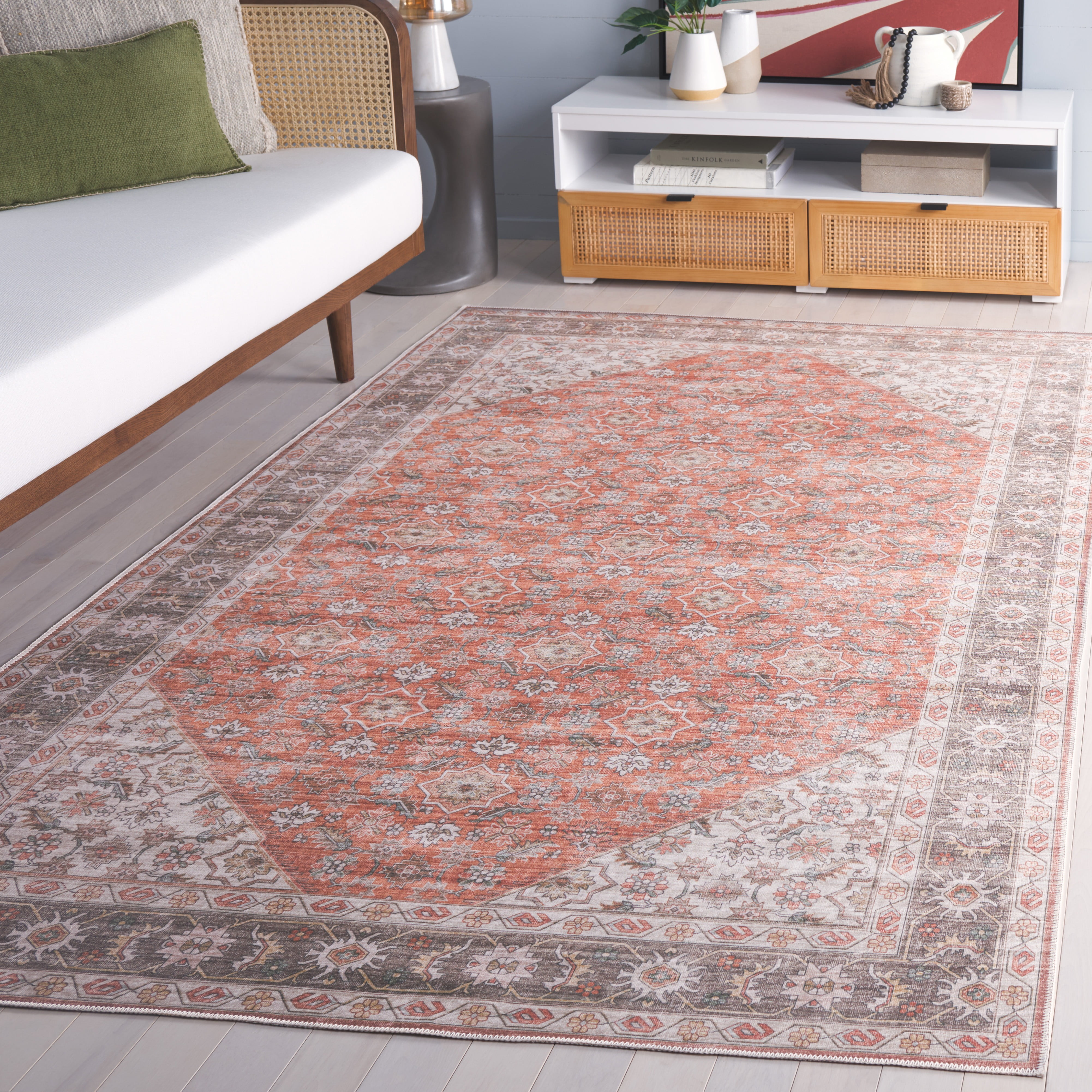 Safavieh Arizona 8'-0" x 10'-0" Polyester Power Loomed Rug in Rust / Olive