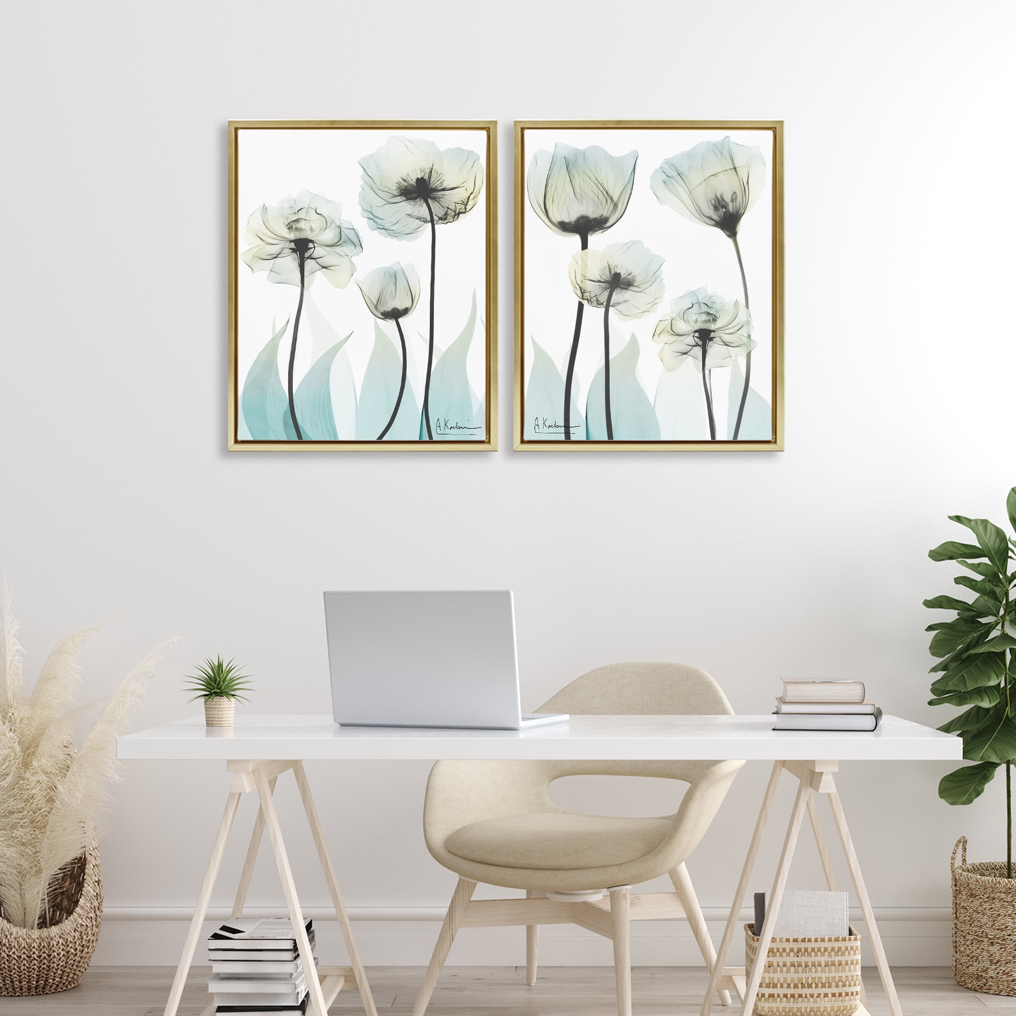 Stupell Industries Luxury Of Creation Flowers 2 Piece Gold Framed Floater Canvas Set, design by Albert Koetsier