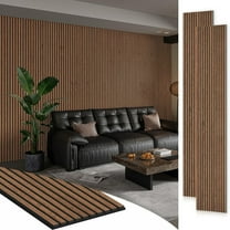 Easy4Home 2Pcs 106"x20.5" Wood Slat Soundproof Wall Panels Acoustic 3D Fluted Decorative Panels, Classic Brown