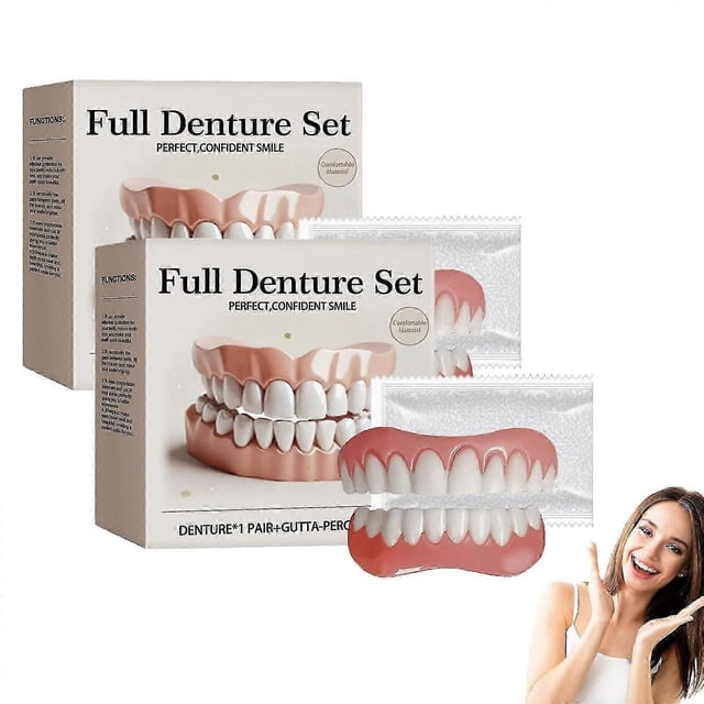 NESLEMY Advanced Individual Full Denture Set, Soft Silicone Feeding Dentures, Comfortable Fit, 2-Pack