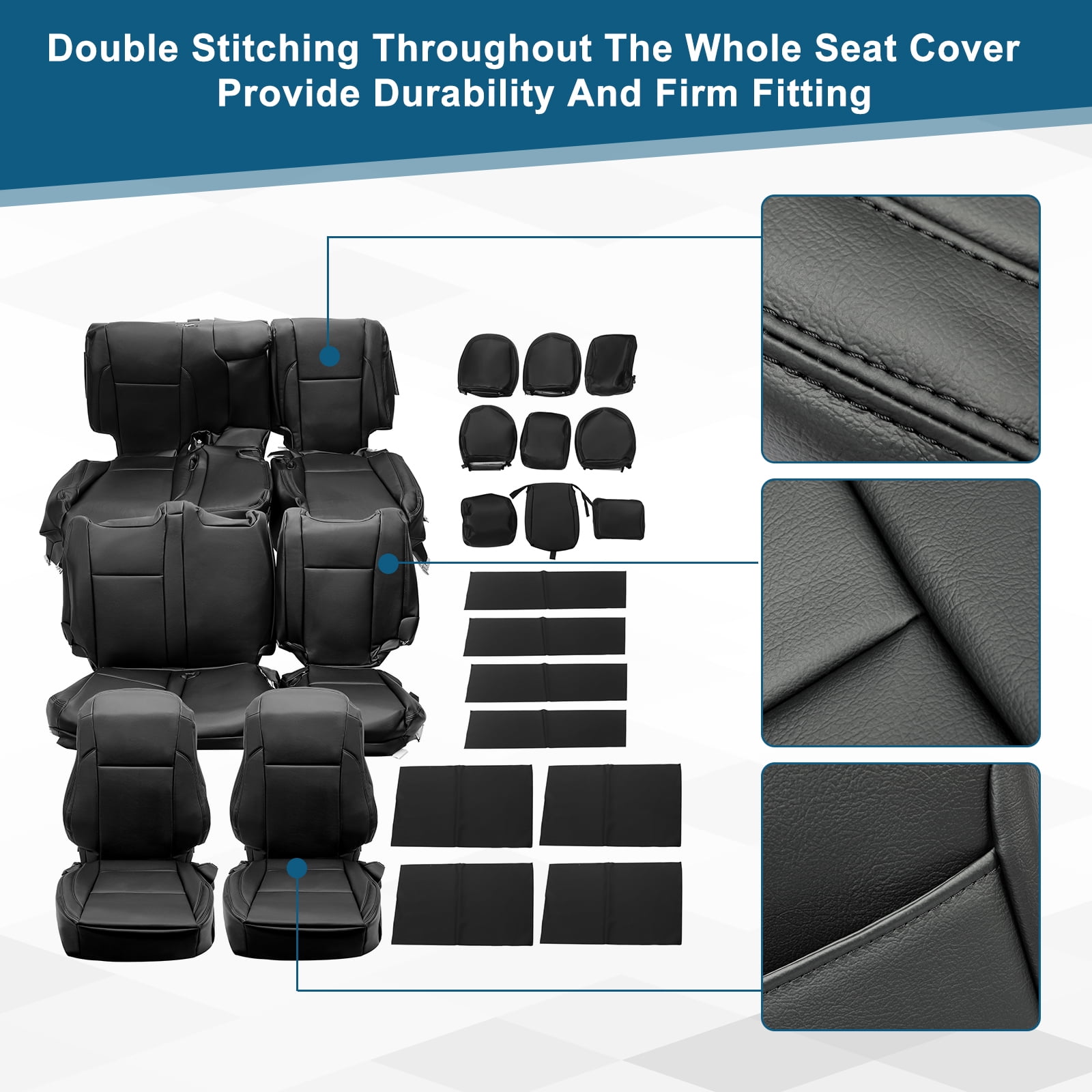 Kojem  Black Leather Car Seat Covers for 2014-2019 Toyota Highlander LE/Hybrid LE 7 Seat's Covers