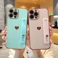 thumbnail image 7 of Dteck for iPhone 12 Pro Max Case Cute Luxury Love Heart Plating Gold Bumper Wristband Kickstand Full Body Protective Slim For Girls Women CaseFor iPhone 12 Pro Max,Mint, 7 of 7