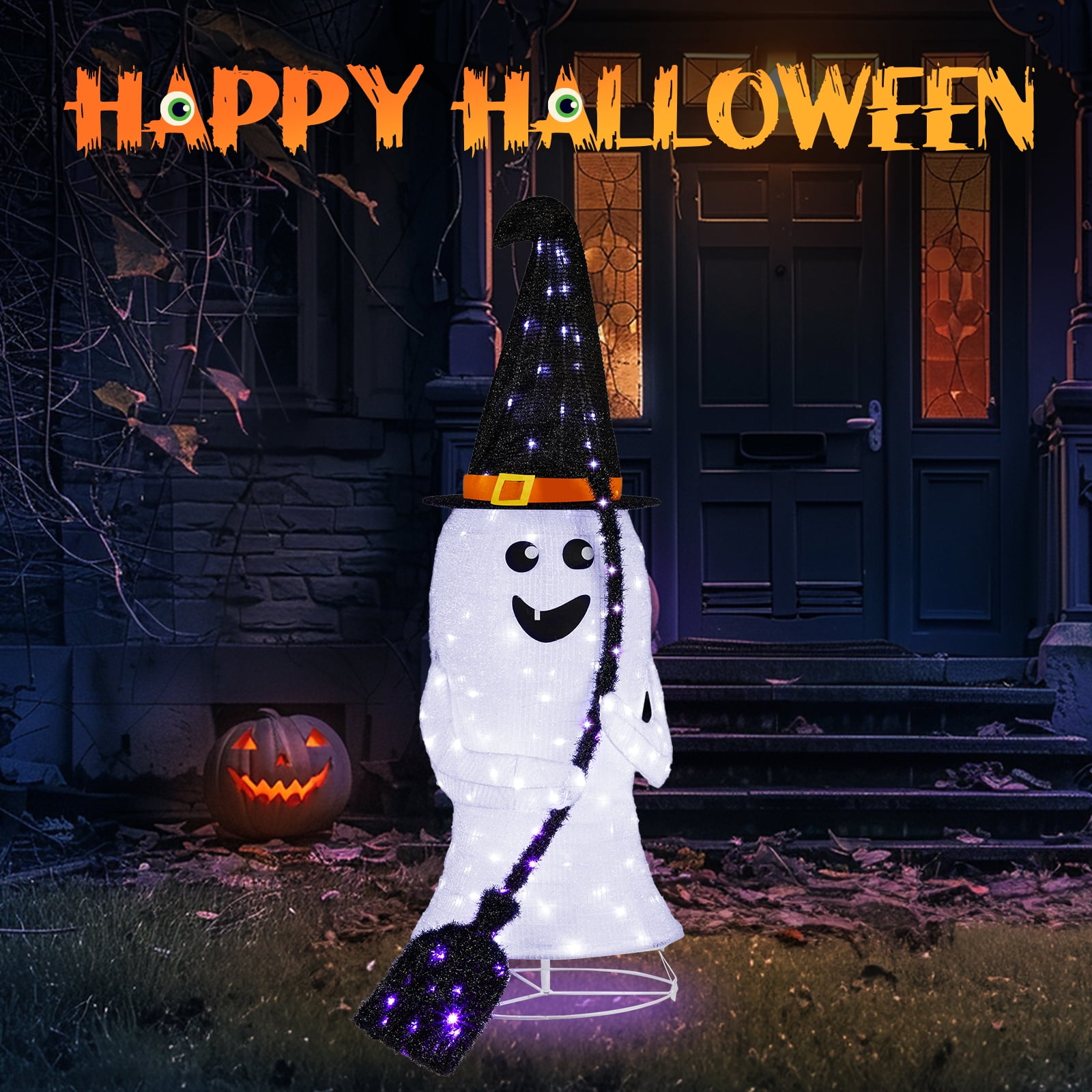 4ft Lighted Pop-Up Ghost with 100 LED Lights for Halloween Outdoor Lawn Decor
