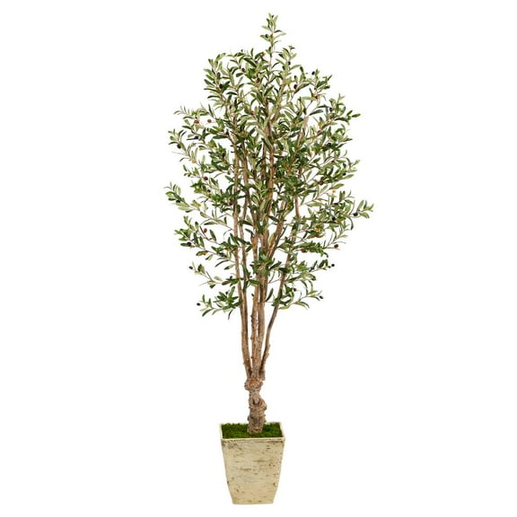 Nearly Natural 6.5ft. Olive Artificial Tree in Country White Planter