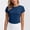 Blue, variant on Womens Cross Back Cutout Short Sleeve T Shirt Stylish Open Back Workout Top Casual Gym Yoga Running Tee