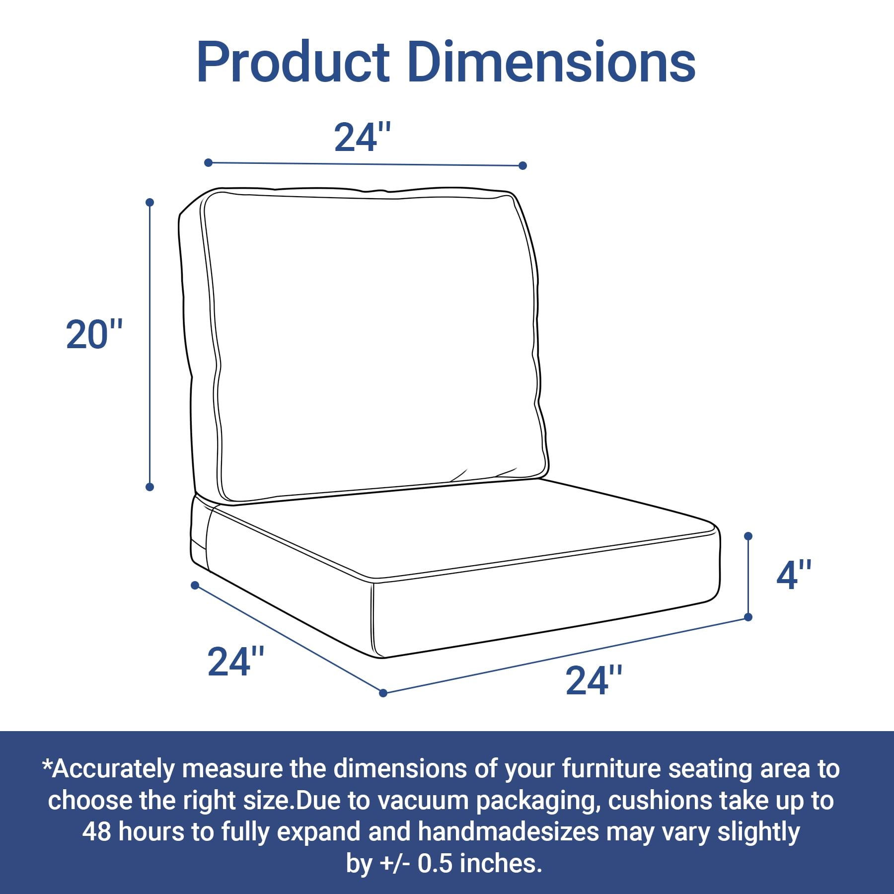 Favoyard Deep Seat Patio Cushion Set, 24 inch Rainproof & Fadeness Patio Cushions for Outdoor Chair Couch with Removable Cover