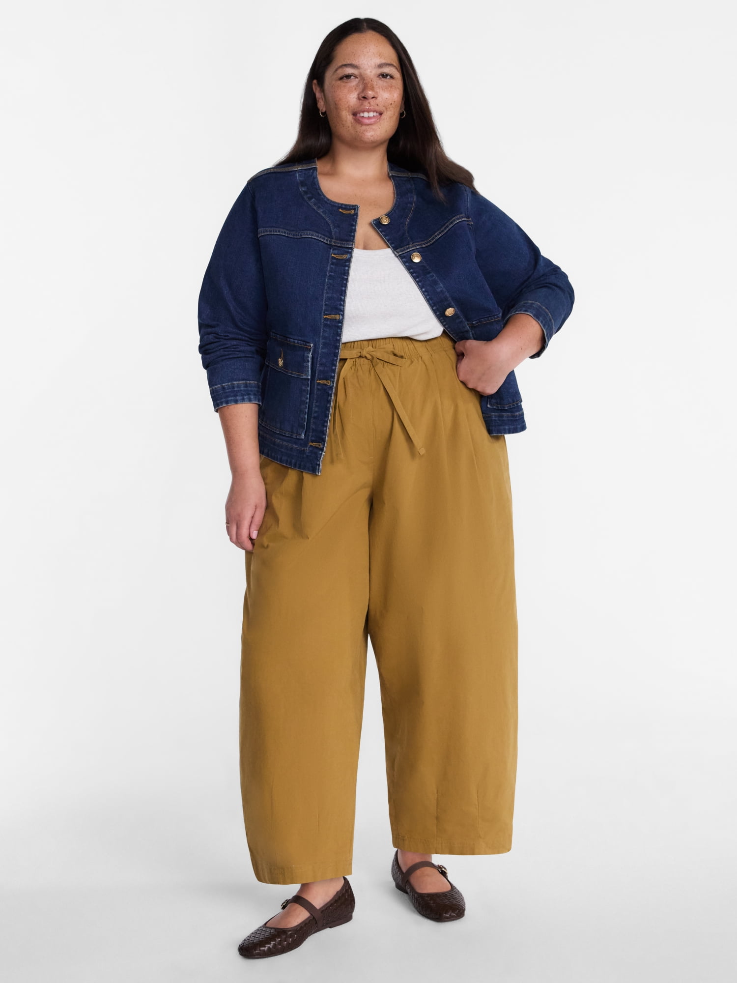 Terra & Sky Women's Plus Cropped Barrel Drawstring Pants, Sizes- 0X-5X