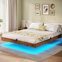 Amuzer Queen Size Floating Bed Frame with LED Light, Brown