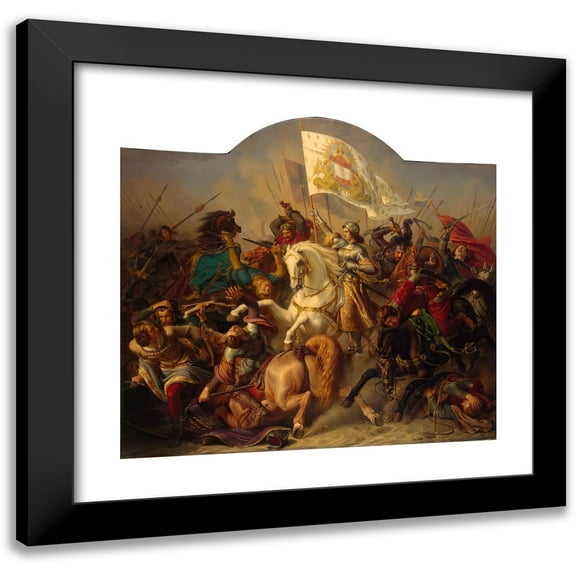 Hermann Stilke 13x12 Black Modern Framed Museum Art Print Titled - Joan of Arc in Battle (1843)