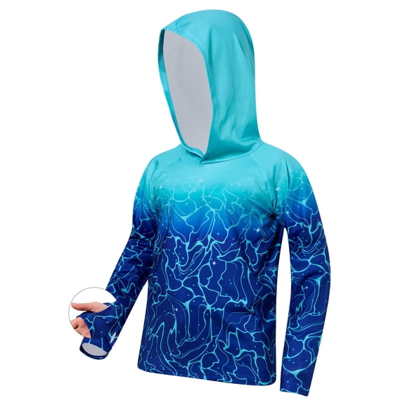 Lanbubble Boys Rash Guard Shirts Long Sleeve Quick Dry Beach Swim Hooded with Thumb Hole 7-14Years