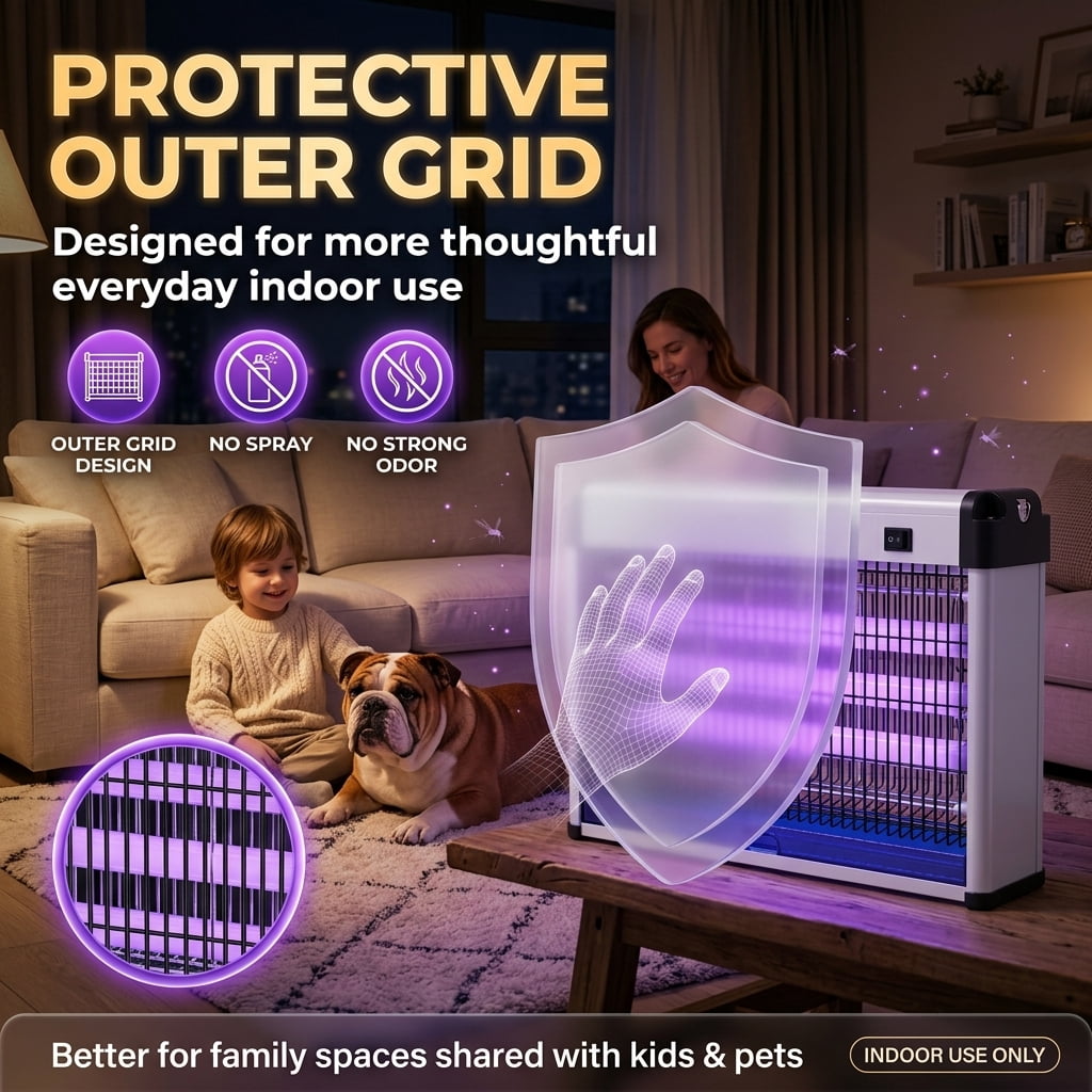 Electric Mosquito Killer 365Nm 4800V, Indoor Bug Zapper And Fly Trap With 300M² Wide Coverage And 360° Bug Control, No Spray No Strong Odor, Protective Outer Grid And Easy-Clean Tray, Targets Mosquit