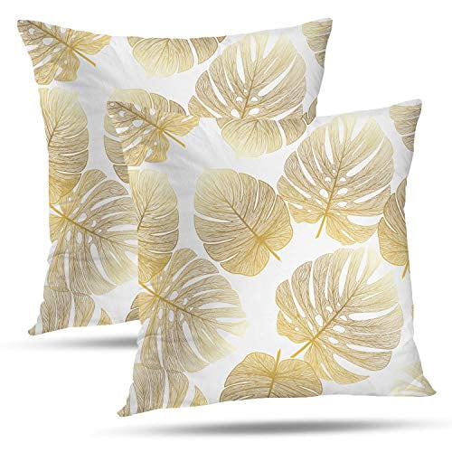 Set of 2 Batmerry Floral Flower Decorative Pillow Covers,Yellow Flower Green Vintage Small Leaf Double Sided Throw Pillow Covers Sofa Cushion Cover Square 18 x 18 Inches