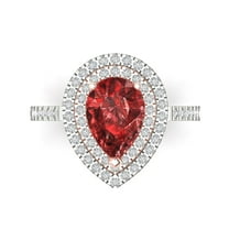 2.48 ctw with Simulated Diamond Halo Accents Anniversary Ring for Women | Pear Cut Natural Garnet | Hyperallergenic Solid 18K White/Rose Gold