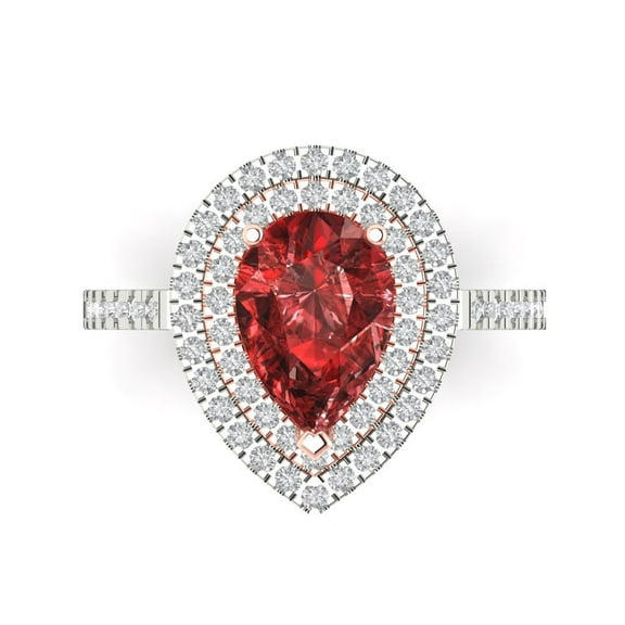 Halo Engagement Ring for Women - 2.48ct Natural Garnet in 14K White/Rose Gold Promise Ring