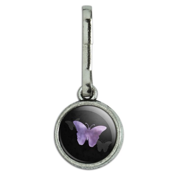Purple Butterfly Watercolor Silhouette Antiqued Charm Clothes Purse Suitcase Backpack Zipper Pull Aid