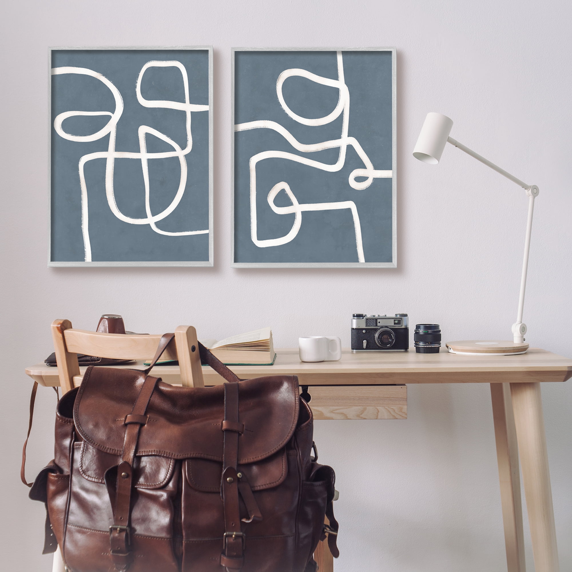Stupell Industries Abstract Squiggle Design Modern Soft Fluid Lines Graphic Art Gray Framed Art Print Wall Art, Set of 2, Design by Nina Blue