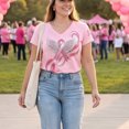 thumbnail image 6 of Domzest Womens V Neck T Shirt Breast Cancer Awareness Survivor Never Give Up Pink Ribbon Graphic Tee Casual Short Sleeve Tops Vermilion XXL, 6 of 6