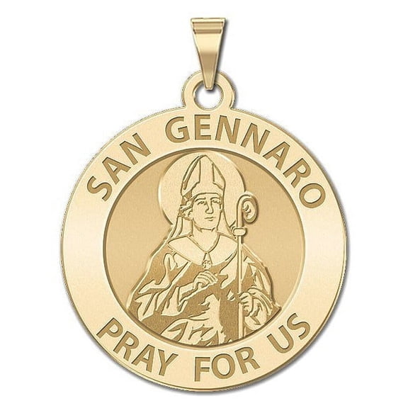 Picturesongold.Com San Gennaro Round Religious Medal Pandant - 1 inch Size of a Quarter -Solid 14K Yellow Gold