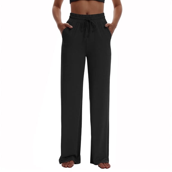 Lixiuxyad Business Casual Pants Women Wide Leg Pants Woman Drawstring Baggy Sweatpants High Waisted Pants With Pockets Loose Trouser Yoga Pants Black