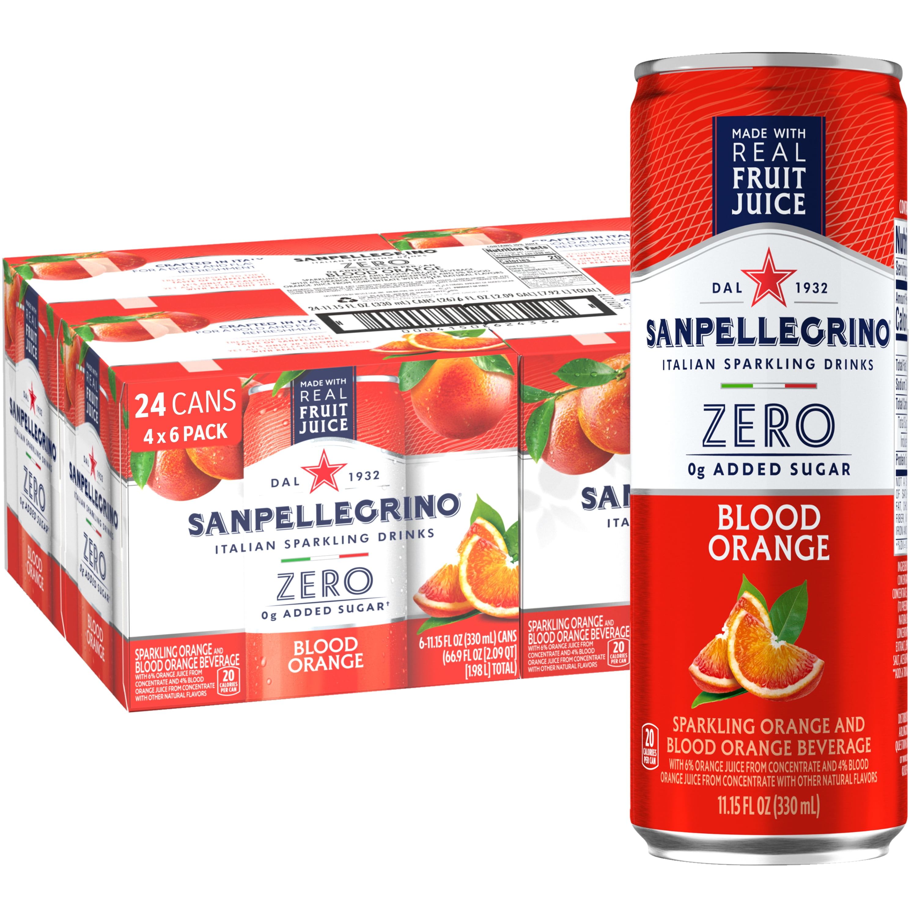 SanPellegrino Soda Italiana Sparkling Orange and Blood Orange for Halloween, Low Calorie Zero Added Sugar, 24 Pack Cans
