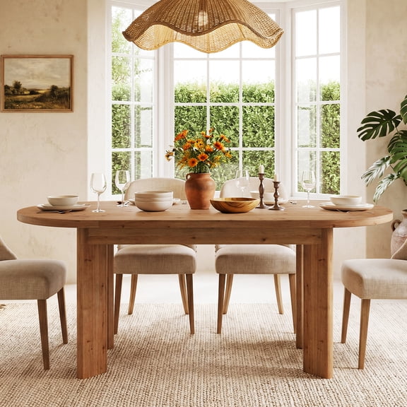 Finmind Solid Wood Oval Dining Table for 4-6 People, 63" Rustic Farmhouse Kitchen Table