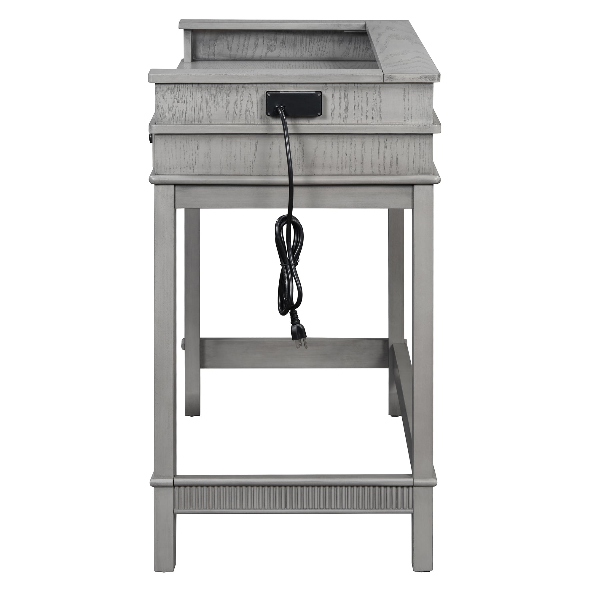 Euroco 4-Piece Kitchen Bar Table and Chairs Set for 3,Retro Dining Room Set with Power Outlet,3 Drawers & 3 Stools for Small Spaces,Light Grey