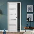 thumbnail image 3 of Panel Lite Pocket Door 42 x 84 with Frames | Quadro 4113 White Silk with Frosted Opaque Glass | Kit Trims Rail Hardware | Solid Wood Interior Pantry Kitchen Bedroom Sliding Closet Sturdy Doors, 3 of 6