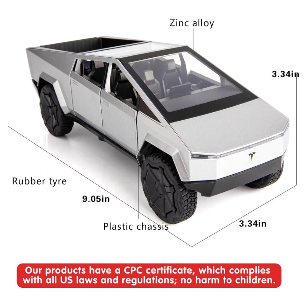 BDTCTK 1/24 Compatible for Cybertruck Electric Pick-Up Truck Model Car, Zinc Alloy Pull Back Toy Car with Sound and Light for Kids Boy Girl(silver)