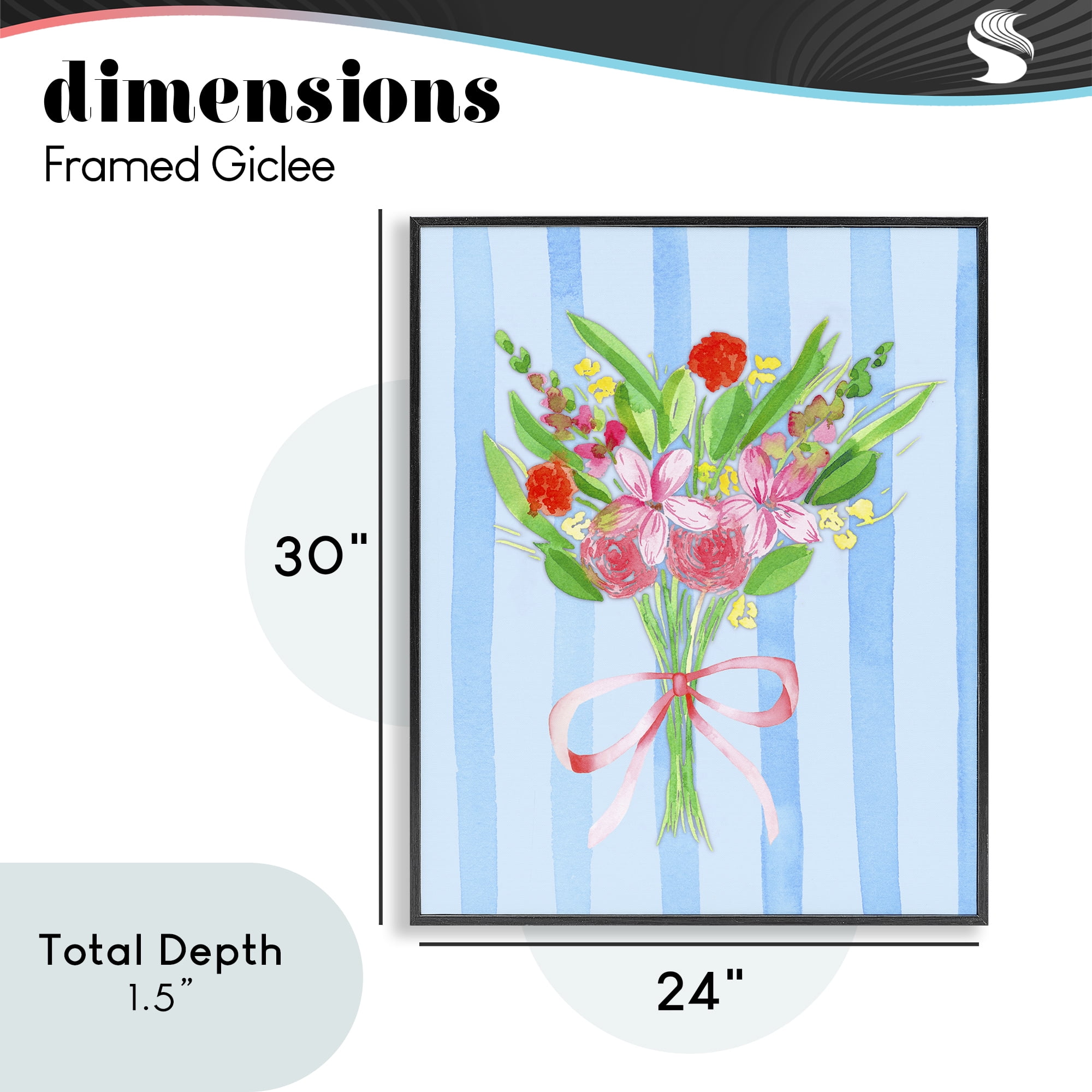 Blue and Pink Bouquet & Bow Black Framed Giclee Art, design by Nina Jacobs