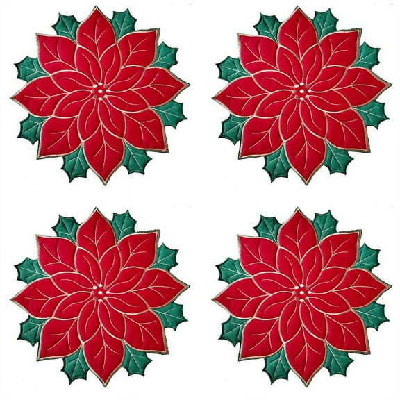 New Arrivals Christmas Embroidered Placemats Applique Poinsettia A