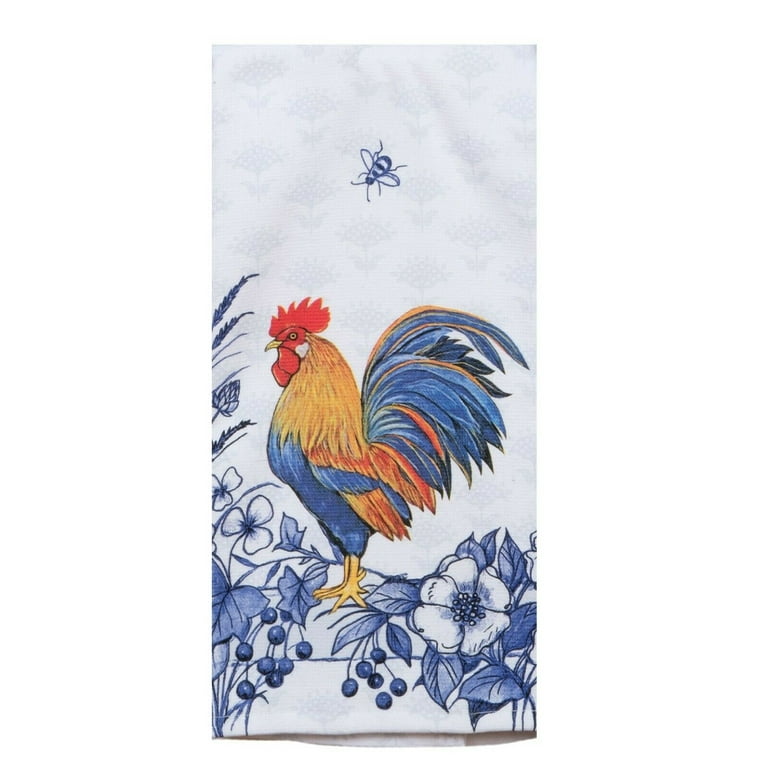 Set of 2 Same Printed Kitchen Towels (15x25) COLORFUL ROOSTER  PATCHWORK,AM,HD