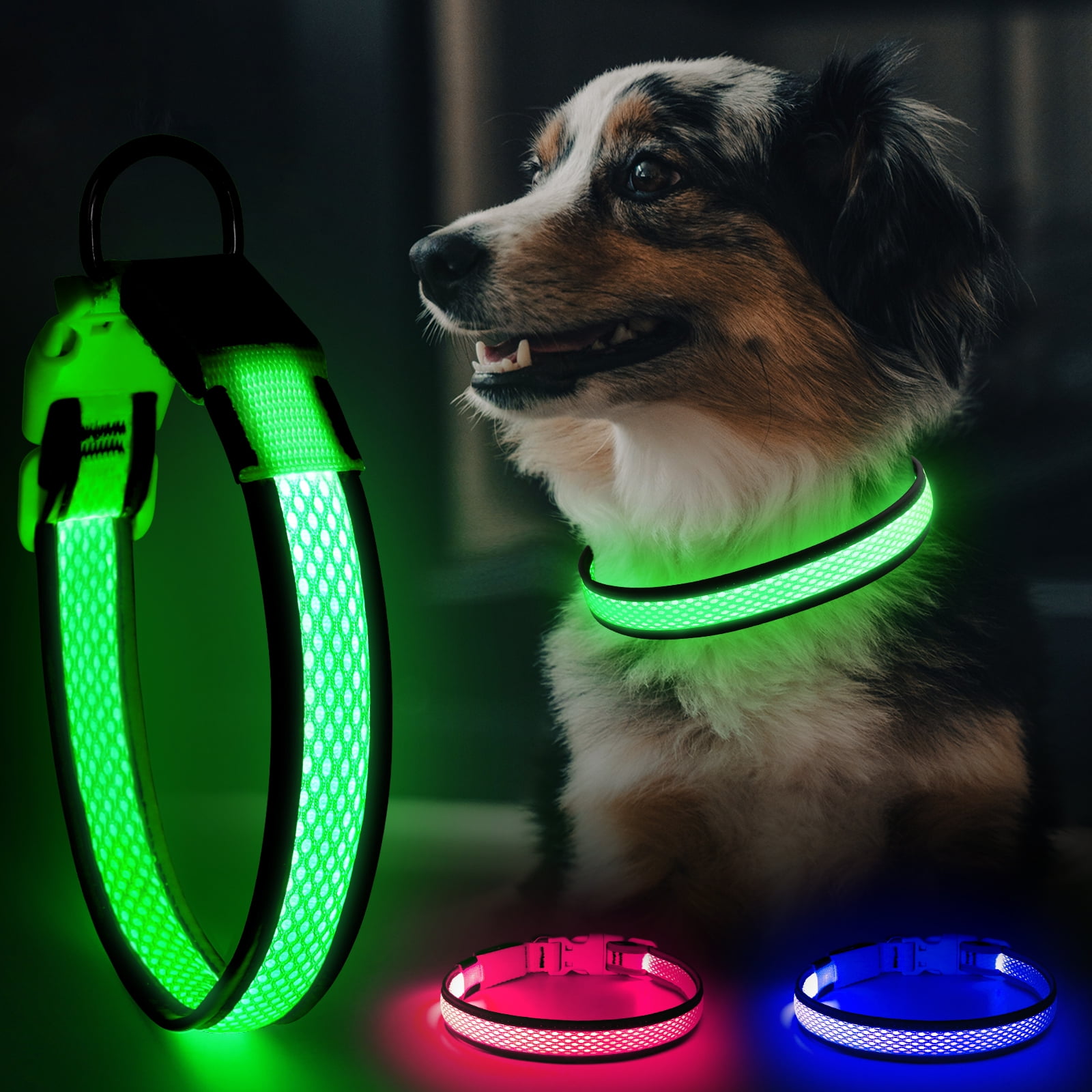 Bseen Light Up Dog Collars USB Rechargeable Adjustable LED Dog Collar