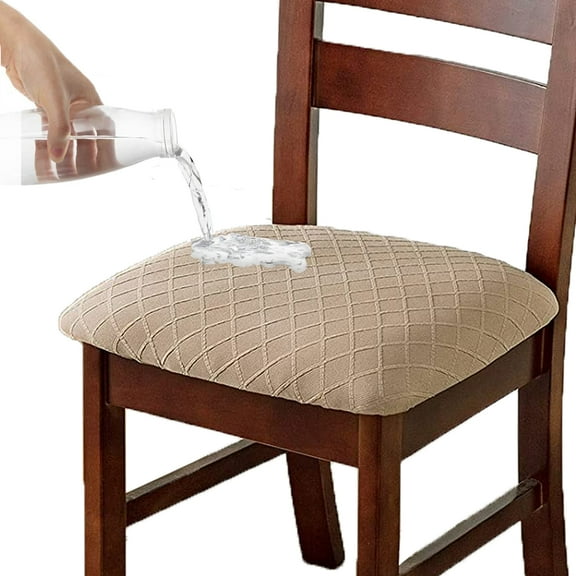 FunChaos 4 Pcs Chair Seat Covers, Waterproof Removable Chair Cushion Slipcovers for Dining Room Chairs, Dining Room Chair Covers, Kitchen Chair Covers (Khaki)