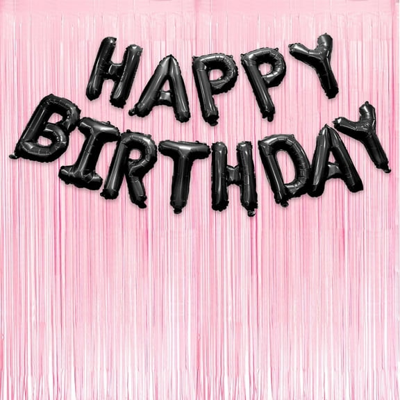 Pastel Pink Streamers and Black Bday Banner Pink