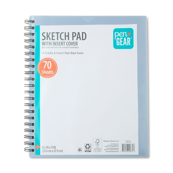 Pen+Gear Create a Cover Sketch Diary, Blue, Insertable Cover, 70 Sheets, 8.5" x 11"