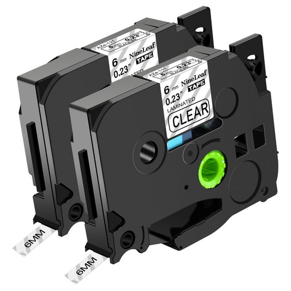 NineLeaf 2 Pack Compatible for Brother P-touch TZe-111 TZe111 TZ-111 TZ111 6mm 1/4'' Black on Clear Laminated TZe TZ Label Tape 0.23" x 26.2ft