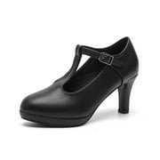 kkdom Women High Heels T-Strap Dress Shoes Mary Jane Pumps Black Size 5