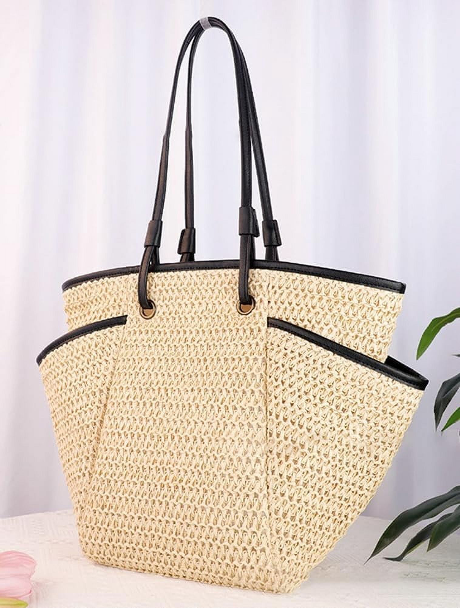 Summer Beach Tote Bag for Women Large Straw Shoulder Bag Womens Handbag Purse with Zipper