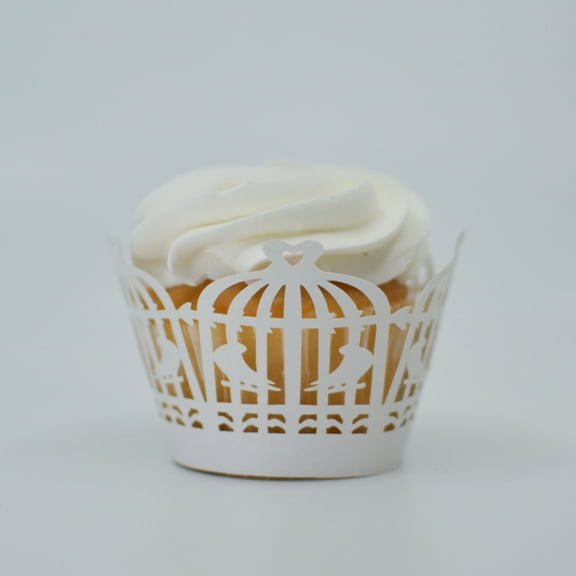 White Bird Cage Cupcake Wrappers (25pcs, Standard Size) Grease Resistant Cake Liners for Baking, Caking and Crafting by Bakell