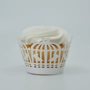 White Bird Cage Cupcake Wrappers (25pcs, Standard Size) Grease Resistant Cake Liners for Baking, Caking and Crafting by Bakell
