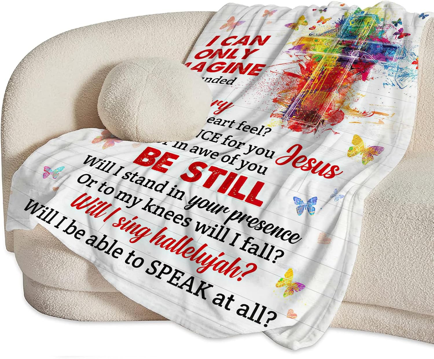 Christian Blanket Gifts Soft Warm Plush Religious Christ Cross Throw Blanket Flannel Fleece Fuzzy Scripture I Can Only Imagine Blanket for Kids Adults Prayer Bed Couch Living Room Decor 50"X40"