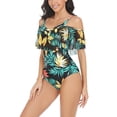 thumbnail image 3 of Liacowi Women One-Piece Swimsuit Print Bikini Short Sleeve Off-Shoulder Swimwear Bathing Suit Beachwear, 3 of 7