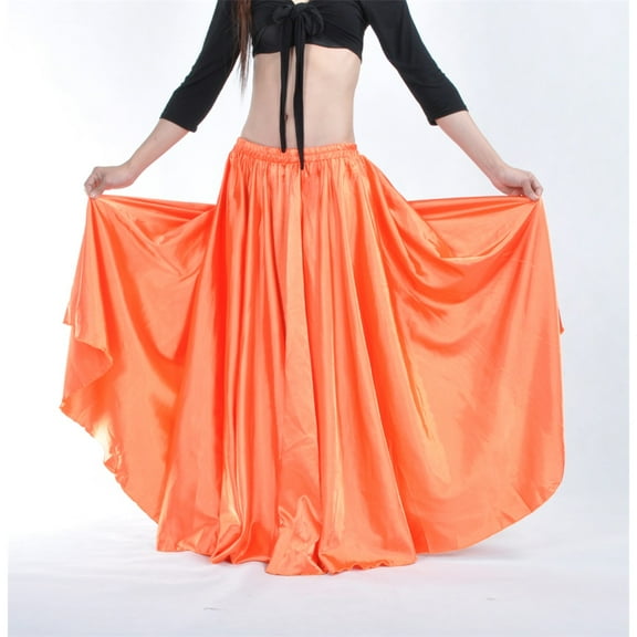 Shining Satin Long Spanish Skirt Swing Dancing Skirt Belly Dance skirt Sun Skirt 14 Colors,Orange,One Size